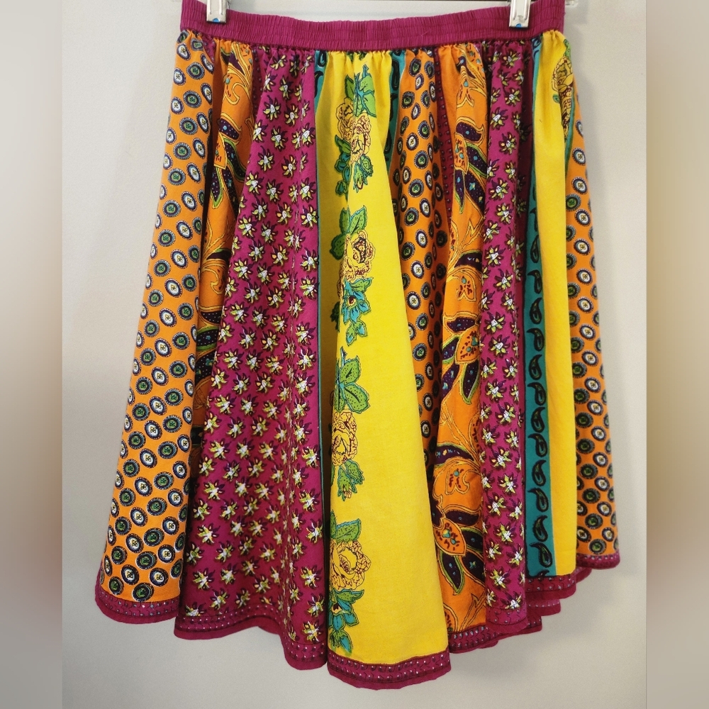 India Boutique Yellow/Red Fully Gored Midi Skirt - Picture 1 of 6